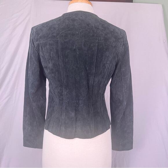 Vintage Suede Cropped Lady Jacket Womens Medium Dark Grey Green Fitted Fall - Picture 5 of 10